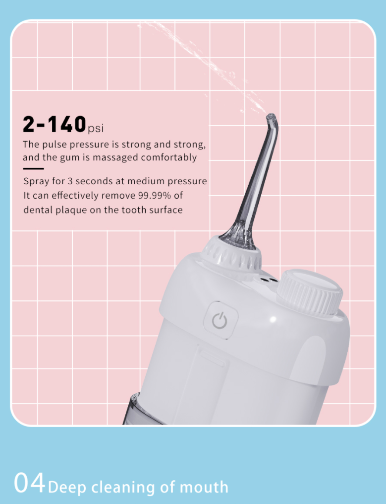 Portable Mini Water Flosser for Teeth, Gums, Braces Care and Travel with 2 Flossing Tips, Rechargeable and IPX7 Waterproof, Water Teeth Cleaner Picks, White