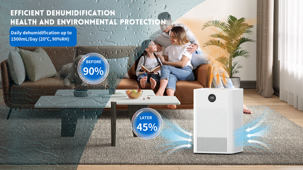 HD022 Rotary Dehumidifier for Bedroom with Drain Hose Ultra Quiet Small Portable Dehumidifiers for Basement Home Bathroom RV Dehumidifiers with Washable Filter Humidity Display Timer Mode