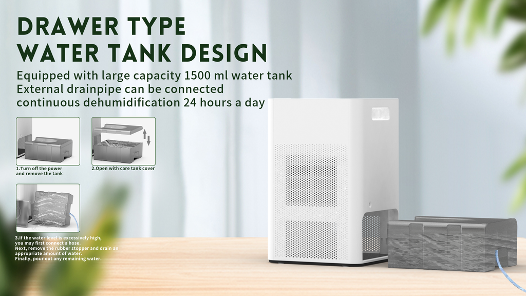 HD022 Rotary Dehumidifier for Bedroom with Drain Hose Ultra Quiet Small Portable Dehumidifiers for Basement Home Bathroom RV Dehumidifiers with Washable Filter Humidity Display Timer Mode