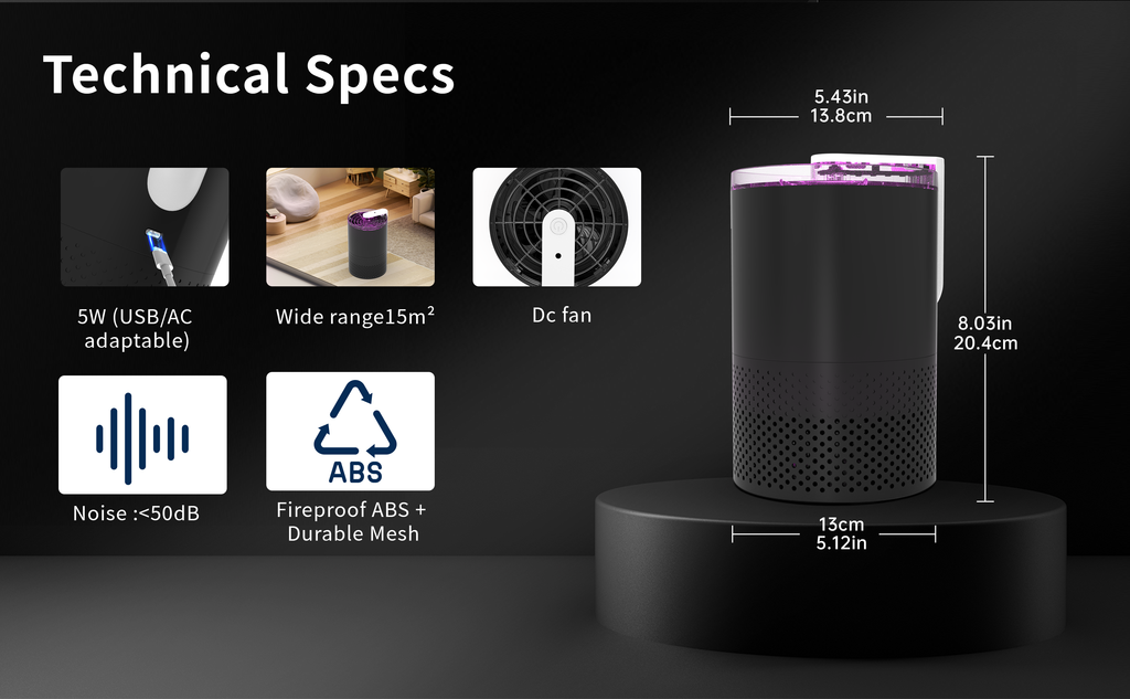 UVA 365nm Mosquito Killer Lamp with Strong Suction – 360° Indoor Insect Trap, Quiet & Smart Light Control
