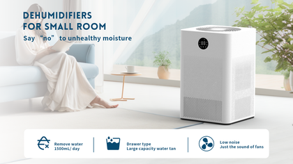 HD022 Rotary Dehumidifier for Bedroom with Drain Hose Ultra Quiet Small Portable Dehumidifiers for Basement Home Bathroom RV Dehumidifiers with Washable Filter Humidity Display Timer Mode
